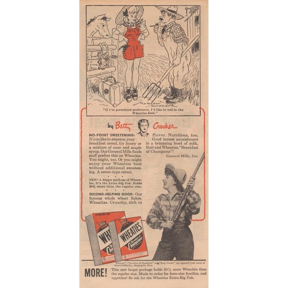1945 Print Ad Wheaties Betty Crocker General Mills Cereal Breakfast of Champions